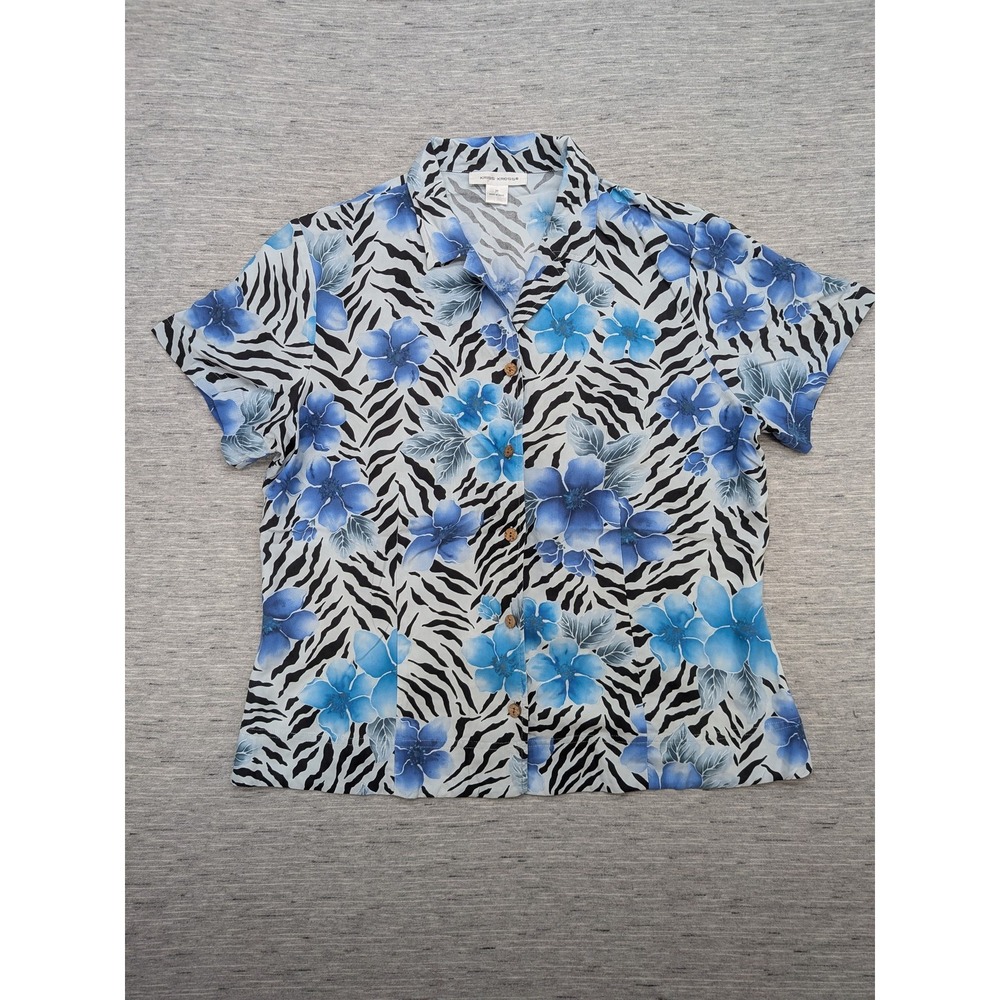 Kriss‎ Kross Shirt Womens 14 Silk Floral Zebra Tropical Beachy Vacation Travel